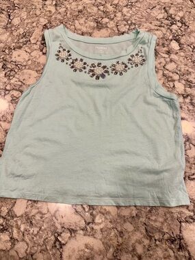 Express Mint Jeweled Crewneck Sleeveless Top